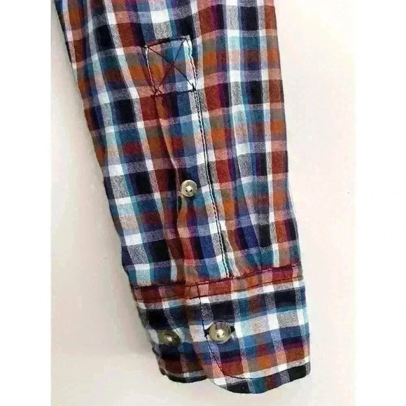 Salt Valley Men's Size LRG Plaid Button Up Shirt Navy Brown Pockets Thin Cotton - Picture 11 of 13